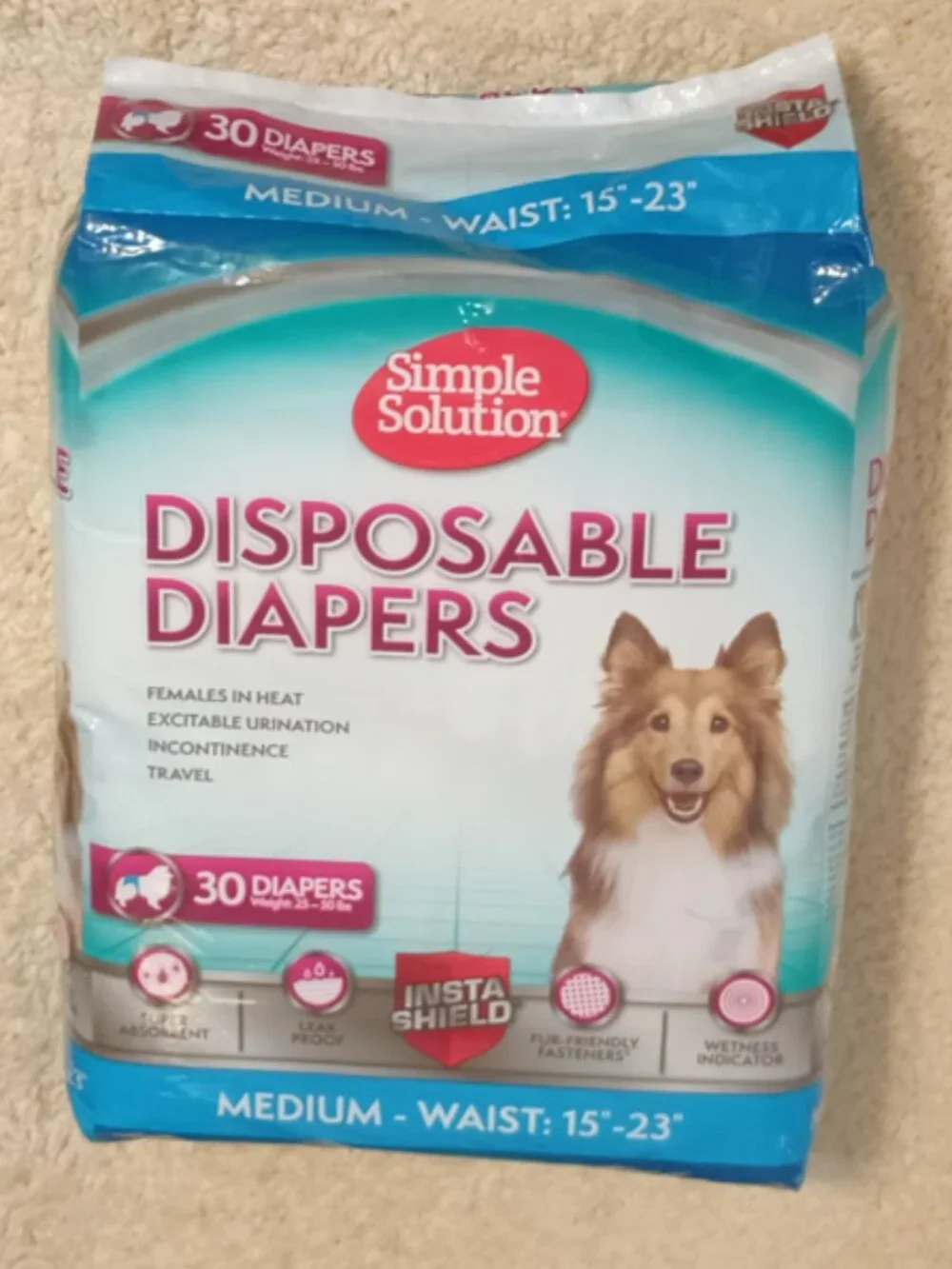 NEW~ Simple Solution Disposable Female Dog Diapers, Med. 15
